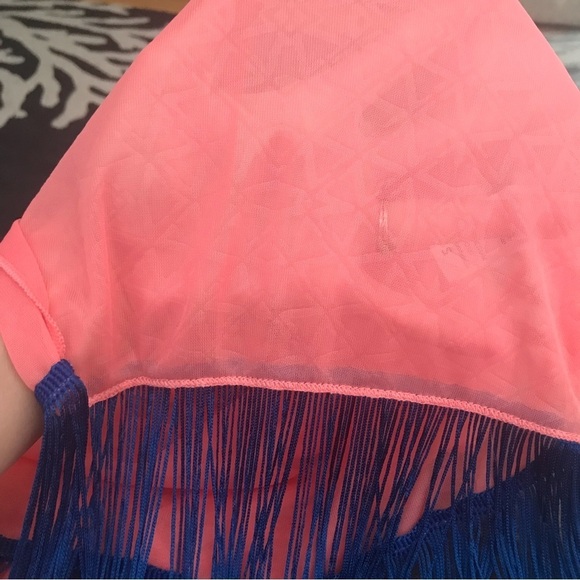 Lularoe Monroe Pink royal blue Fringed sheer patterned coral cover up new NWT - Picture 5 of 8